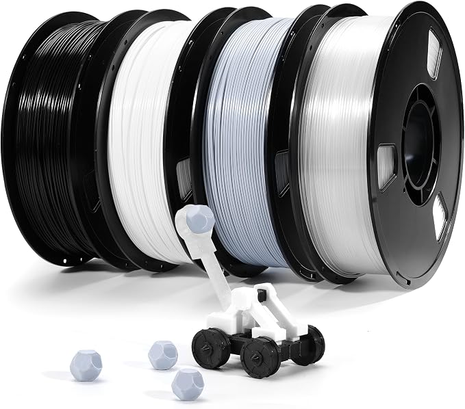 Dynta PLA 3D Printer Filament 1.75mm 1KG (2.2lbs) High Precision, Compatible with Most FDM 3D Printers, Ideal for Beginners and Desktop Printing Enthusiasts, 4-Pack (Black, White, Gray, Transparent)