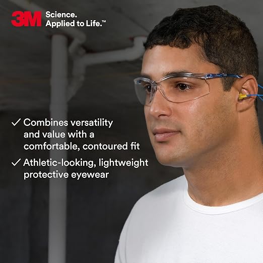 3M Safety Glasses Virtua CCS & Virtua Sport CCS 2-Pack, Clear Lens,ANSI Z87 | Anti-Fog, Corded Ear Plug Control System, Removable Foam Gasket