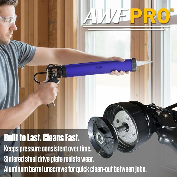 AWF PRO Sausage Caulking Gun, 20 oz Foil Pack and 10 oz Cartridge Convertible, 12:1 Thrust Ratio, Aluminum Barrel, Includes 3 Tips