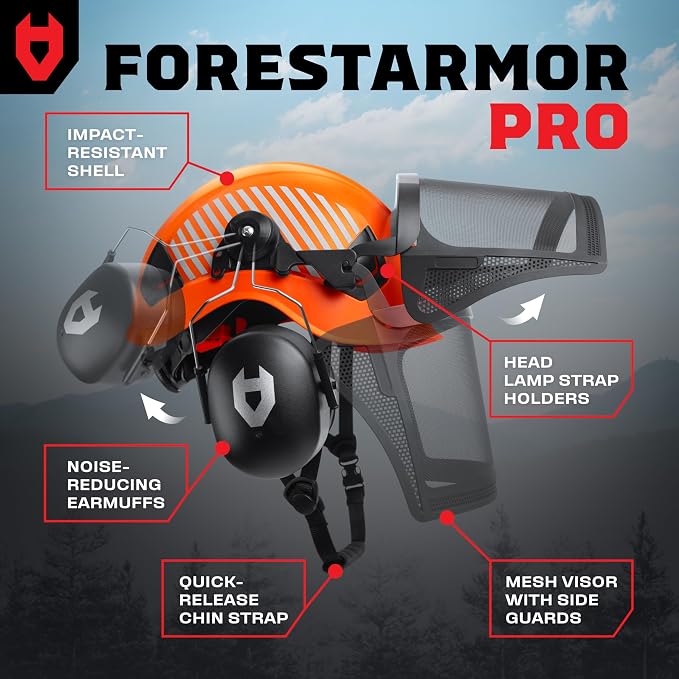 NoCry ANSI Z89.1 Rated Arborist Helmet — Chainsaw Helmet with Face Shield and Ear Muffs — Adjustable Hard Hat with Adaptive Ventilation; Impact-Resistant Mesh Face Shield for Forestry with Side Guards