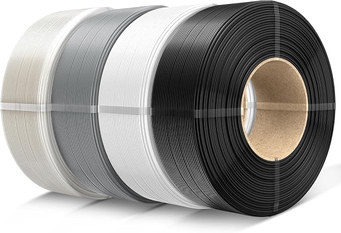 SUNLU Filament Refill 1.75mm,Black+White+Grey+Transparent | petg Refill 4kg,Suitable for Bambu Lab Filament and SUNLU Reusable spools,Dimensional Accuracy +/- 0.02 mm.