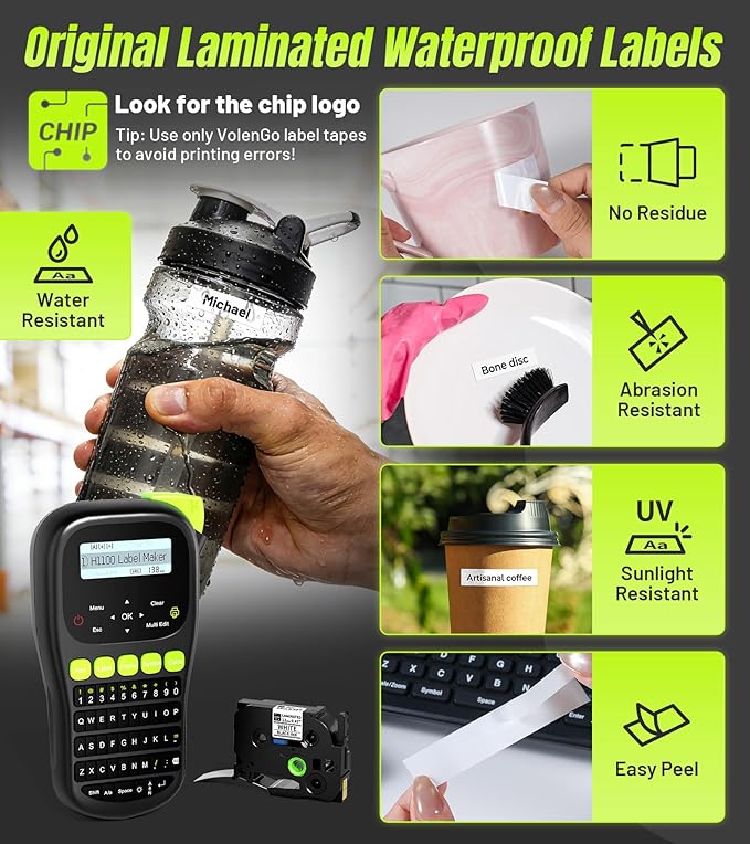 Label Maker Machine with 4 Tapes, Wire Label Maker Waterproof-Labels, Laminated Handheld Label Printer, Backlit & Portable & 3 Cable Modes, H1100 Labeler for Industrial Office Organization
