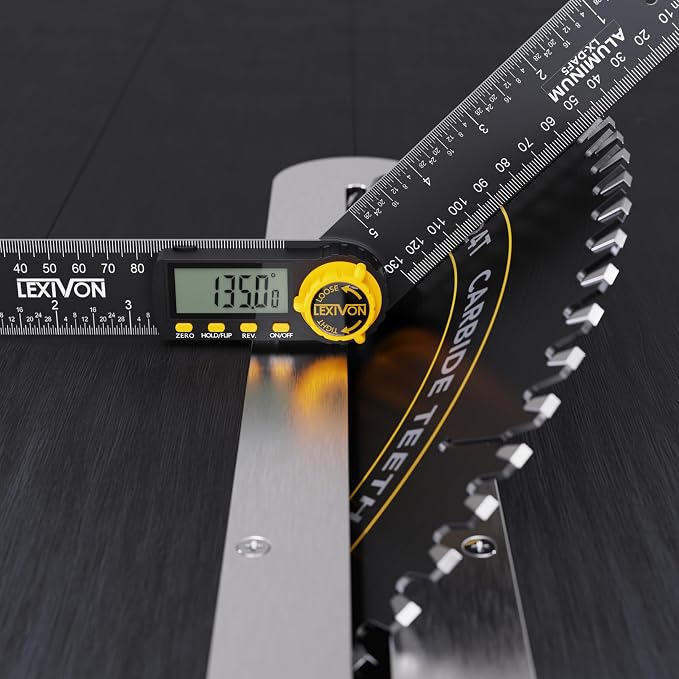 LEXIVON Aluminum Digital Angle Finder Gauge, 7-inch/180mm Multi-Purpose Protractor, Includes XL Display and Rugged Zippered Pouch (LX-DAF7)