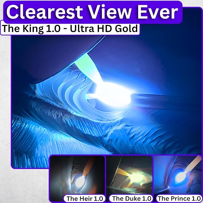 The King 1.0 | Shade 5-13 Adjustable Gold Auto Darkening Welding Lens | 2" x 4 1/4" x 0.33" | Adjusts From Shades 5-13 (9 Lenses In 1) | Gold Front - Deep Blue Weld View | Ridge Products Royal Series