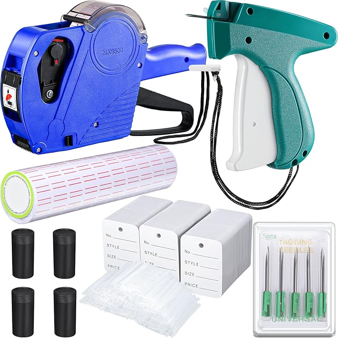 Honoson 1121 Pieces Clothing Price Tag Gun Machine Retail Price Tag Gun Attacher with Label Standard Barbs Metal Needles for Clothes Store Warehouse Consignment Garage Yard(Basic Colors)