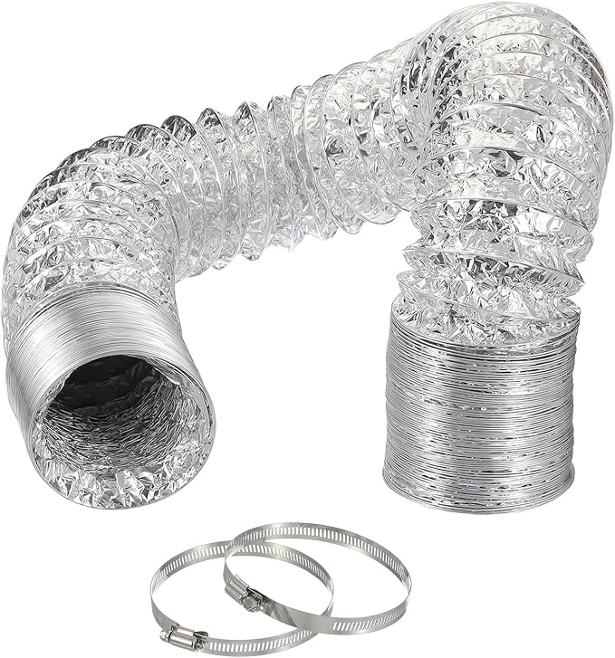 PATIKIL 16 Feet Dryer Vent Hose, 4 Inch Diameter Flexible Aluminum Ducting Flex Air Ducting Dryer Vent 2 Clamps Included for Heating Ventilation Air Conditioning, Silver