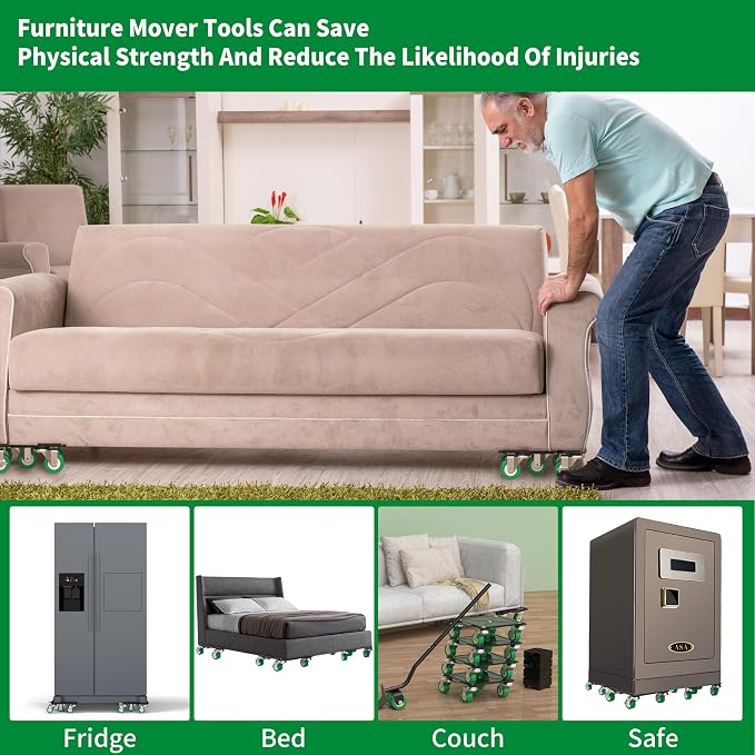 NEST EASY Upgraded Heavy Duty Furniture Dolly 360° Rotating 5 Wheels, Alloy Steel Furniture Movers Up to 3748 lbs/1700 Kg Load Capacity with Measure Tape and Leveler (8.6x7.8 in)