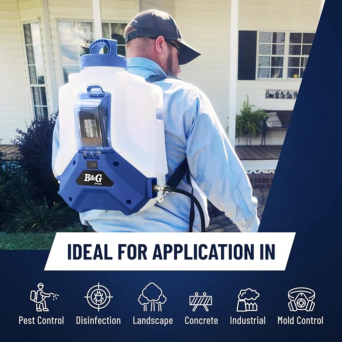 B&G Battery-Powered Backpack Sprayer (2.5 Gallon) – Cordless Electric Sprayer with 12” Extension Wand | 21V 5.2Ah Rechargeable Battery | Adjustable Pin-to-Cone Tip