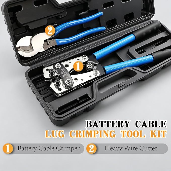 Battery Cable Crimping Tool Kit & Wire Cutter,Wire Crimper for 8,6,4,2,1,1/0 AWG Heavy Duty Wire Lugs with Portable Toolbox