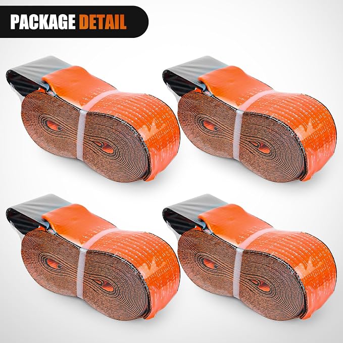 Nilight Truck Straps 4" x 30' Heavy Duty Tie Down with Flat Hooks 16800LBS Break Strength & 5400LBS WLL for Flatbed Trailer Cargo Control Recovery Tree Saver Bright Orange (4 Pack)