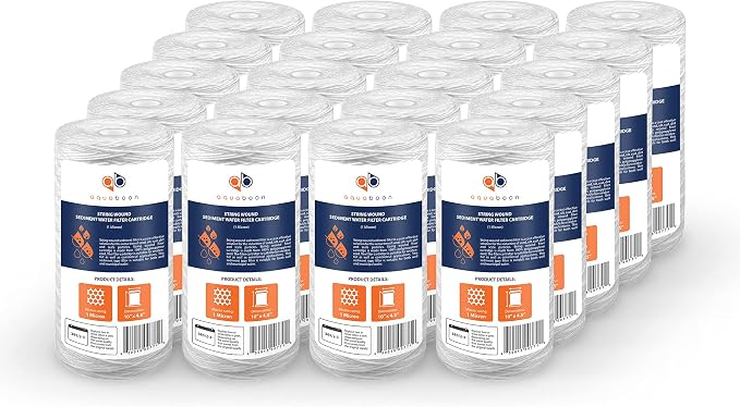 Aquaboon 1 Micron String Wound Water Filter 10x4.5 Replacement - Whole House Water Filter Cartridge Compatible with WP5BB97P,WP10BB97P, AP810, 20-Pack