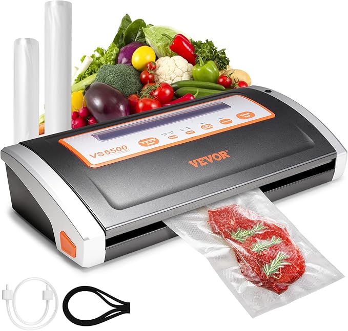 VEVOR 80Kpa Vacuum Sealer Machine,130W Powerful, Multifunctional for Dry and Moist Food Storage, Automatic and Manual Air Sealing System with Built-in Cutter