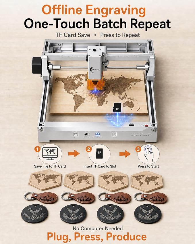 Laser Engraver, Carverall K15 Pro Laser Engraving Machine for Beginners DIY 200x300mm (Near A4) CNC Laser Cutter for Wood Coated Metal Acrylic Leather, Laser Radiation Power: 8.913μW Class 1