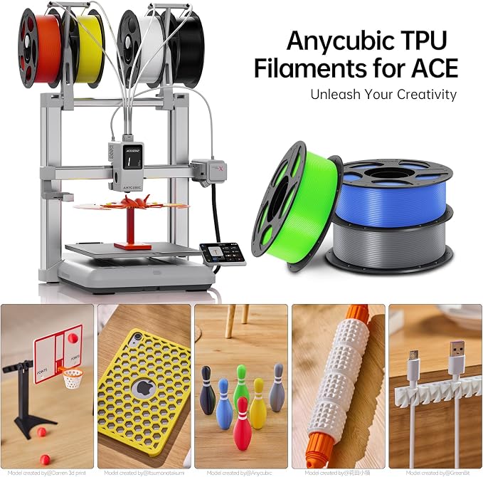 ANYCUBIC TPU Filament 1.75mm for Anycubic ACE 2 PRO, 68D Hard Rigid Flexible TPU 3D Printer Filament, Compatible with Most FDM 3D Printers, 1KG Spool, White