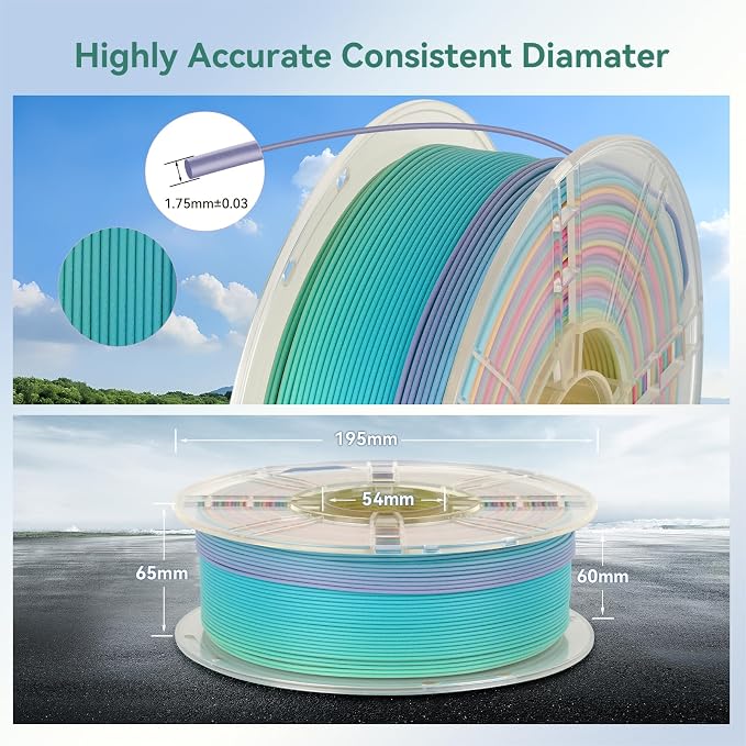 Kingroon Matte PLA Filament 1.75mm 3D Printer Filament Matte Filament 10kg Dimensional Accuracy +/- 0.02 mm (10 Rolls Matte Rainbow)