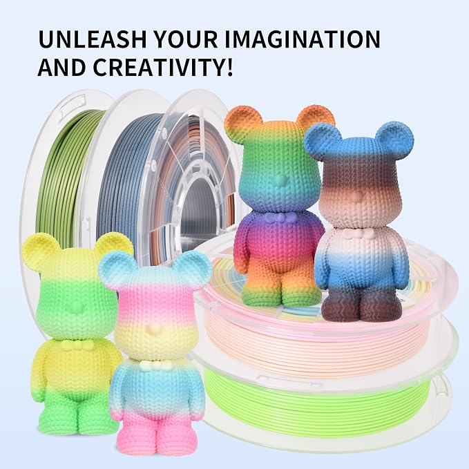 RAMBERY Matte PLA 3D Printer Filament Bundle Upgraded Multicolored Filament 1.75mm 4 Packs Multi Color Change 3D Printing Filament for Most 3D Printers, 4 Spools 250g Each (Total 2.2lbs)