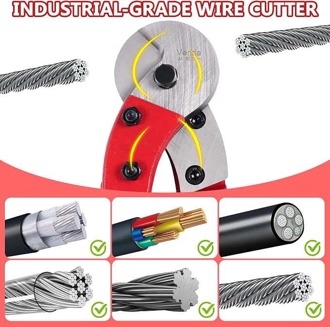 Verida Wire Cutters 18 inch, Industrial-Grade Heavy Duty Wire Rope Cutter, Chrome Vanadium Steel, Hardness 65 HRC. for Stainless Steel Wire and Hard Wire Ropes, Red
