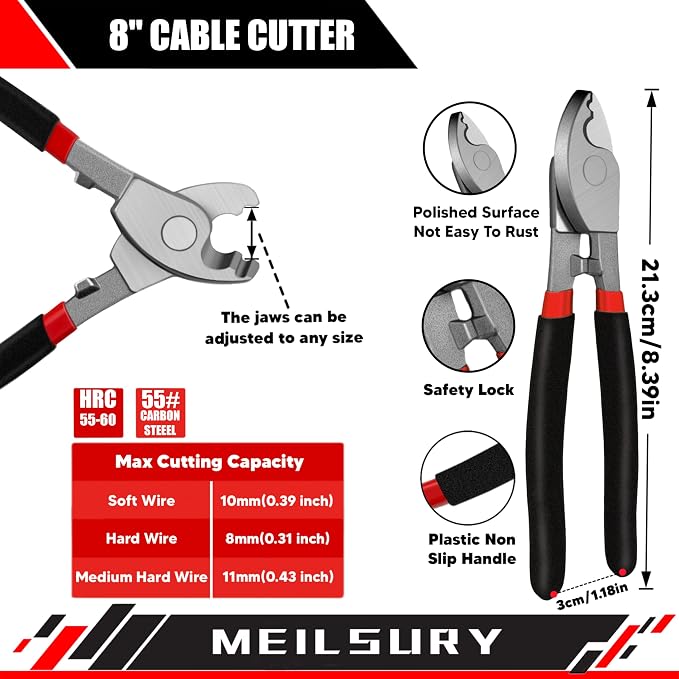 4-Piece Bolt Cutter Pliers Set, 14" Heavy Duty Bolt Cutter, 8" Mini Bolt Cutter, 8" Wire Cable Cutter, 8" Wire Rope Cutter for Cutting Chains, Steel Wire, Locks - Storage bag Included