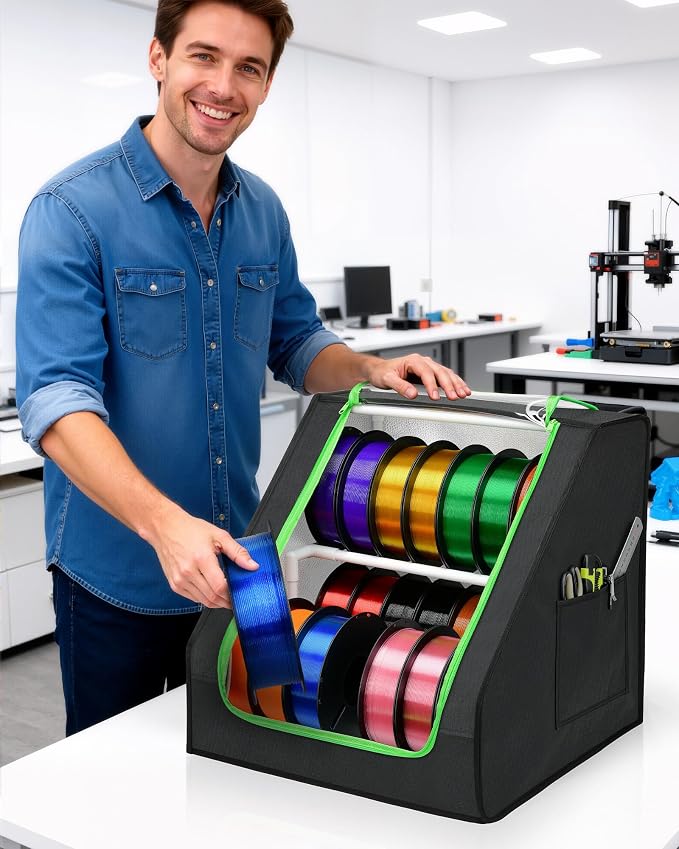 FANGSUN 3D Printer Filament Storage Box – Holds Up to 21 Spools, 2-Tier Filament Rack and Organizer Box with Stable Trapezoid Frame and Pockets for 3D Printing Enthusiasts in Home, Studio, or Workshop