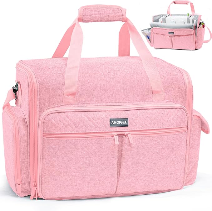 AMOIGEE Full-Open Sewing Machine Case, Large Sewing Machine Storage Bag for Travel - Heavy-Duty Embroidery Tote for Brother Singer Janome Standard Machines Holder with Pocket for Accessories and Tools