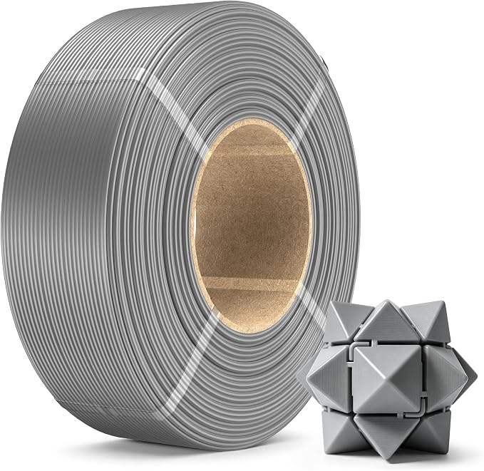 SUNLU PLA+2.0 3D Printer Filament Refill 1.75mm, 1KG Grey | High Toughness PLA+ Filament, No Spool Refill for Reusable Spools, Compatible with Bambu Lab 3D Printers, Grey