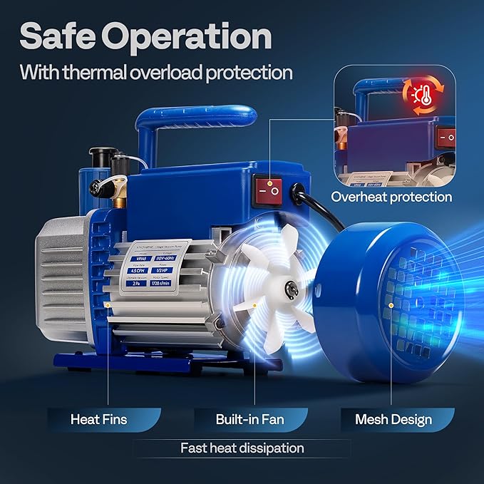 VIVOHOME 1/3 HP 4.5 CFM 1 Stage A2L HVAC Vacuum Pump, Sparkless Motor for R32 R1234yf R454B R134a R22 R410a Systems, Auto AC Vacuum Pump for Air Conditioner Refrigeration Maintenance with Oil Bottle