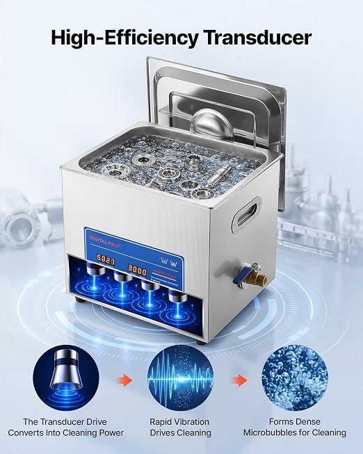 VEVOR Ultrasonic Cleaner 10L-Class Capacity Ultrasonic Parts Cleaner 40kHz, Digital Time and Temp Control, Stainless Steel Ultra Sonic Cleaning Machine with Cleaning Baskets, for Auto Parts, Glasses