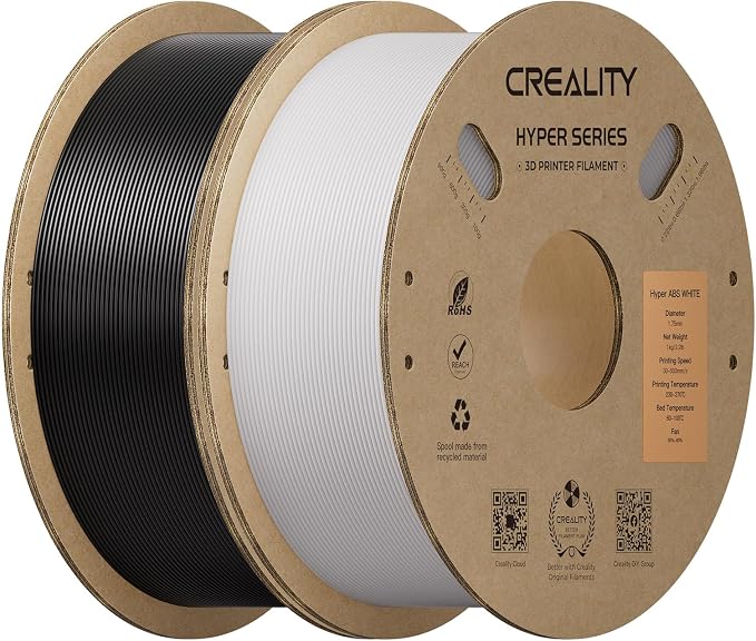 Creality Hyper ABS Filament 1.75mm 2KG, High-Temperature Resistant, High Impact Strength, Stable Printing Performance, +/- 0.05mm Accuracy（Black&White