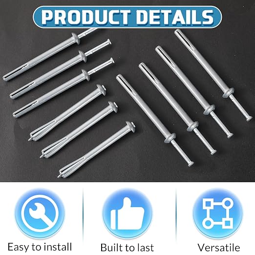 100 Pcs 1/4" x 3" Drive Nail in Anchor Drive Expansion Cement Hammering Anchors Pin Rustproof Zinc Plated Concrete Nails Heavy Duty for Brick Drywall Metal Wood, Hammer Fasteners Kit