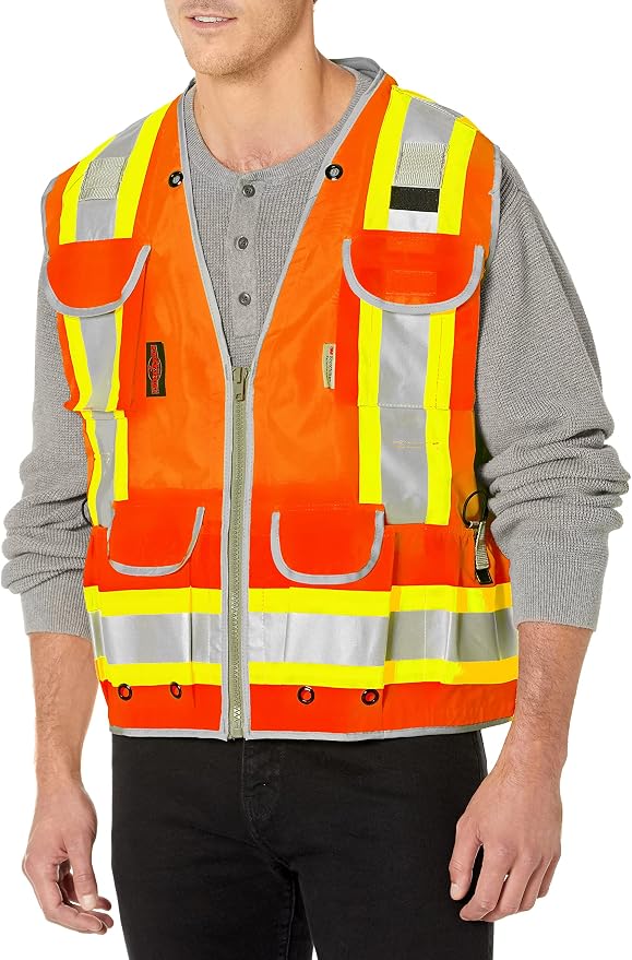 Radians Heavy Woven Two Tone Engineer Vest and Komelon 33-feet Hi-Visibility Tape Measure Bundle