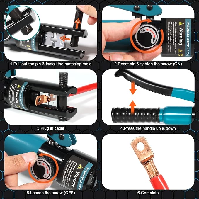 Brileine 10 Tons Hydraulic Crimping Tool and Cable Cutter, Hydraulic Crimper, Battery Cable Crimper Tool for 12 AWG to 2/0 AWG Battery Terminals, with 9 Dies