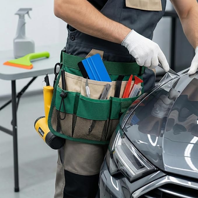 Spanno Vinyl Wrap Tool Kit Window Tint Vinyl Wrap Installation Kit, Include Felt Squeegee, Heat Gun, Utility Knife, Wrapping Bag, Water Blade, (10 Pcs Tinting Kit)