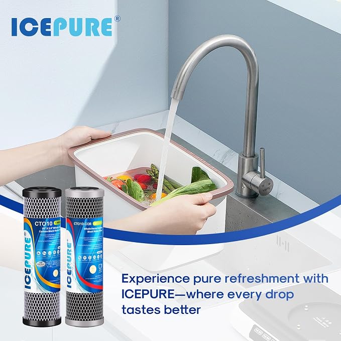 ICEPURE 2-Stage 2.5"x10" Water Filter, NSF/ANSI 42 Certified, Carbon Block & Coconut Shell Activated Carbon Lead Reduction Cartridge, Fits Whole House & Standard 10” RO Systems, 2 Combo