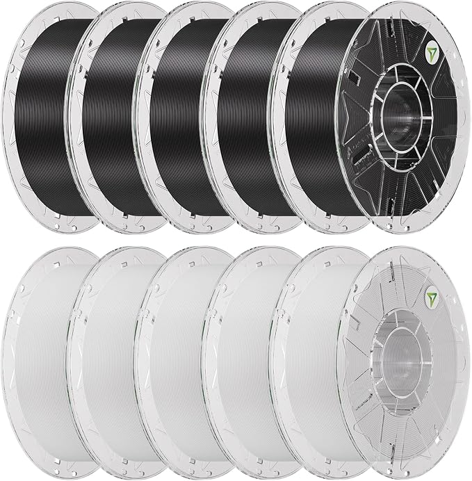 Creality Hyper PLA Filament Bundle 10KG, RFID 3D Printer Filament PLA 1.75mm for High Speed 30-600mm/s, Support CFS, Fits for Most 3D Printers (Black*5+White*5)