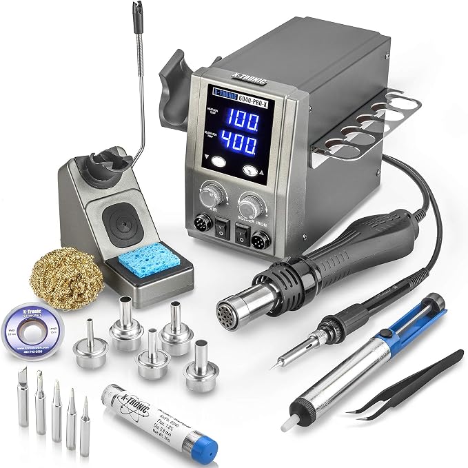 X-Tronic 6040-PRO-X • Platinum Series • 700 Watt • Hot Air Rework Soldering Iron Station • Digital Temp Controls, C/F Func, 0-30 Min Sleep, Auto Cool Down, Mute/Unmute Sound & Patented Nozzle Holder!