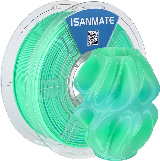 iSANMATE Gradient PETG Filament 1.75mm Translucent Dual Color High Speed Color Change 3D Printer Filament 50-400mm/s Specifically Designed for Lamps for Bambu Lab 3D Printers(Green Blue)