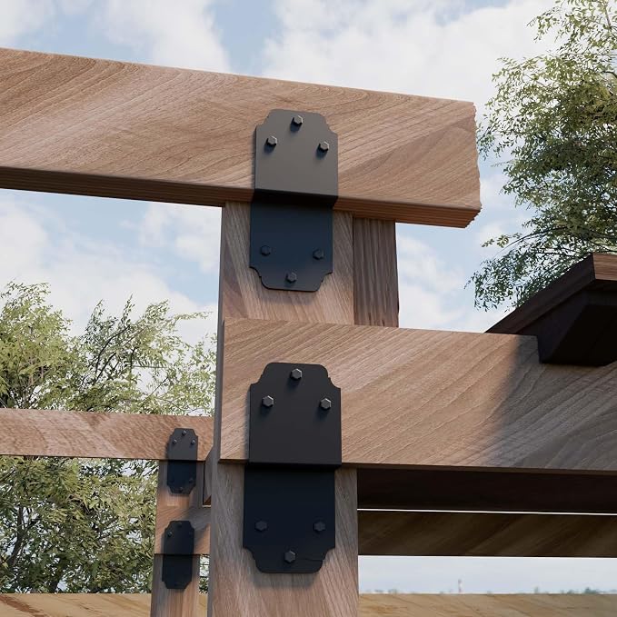 2packs Heavy Duty Pergola Brackets Black Z Bracket ,6" Steel Angle Joist Tie, Post to Beam Connectors Repair Hardware for Wood DIY Projects Deck Framing Construction Fence Repair