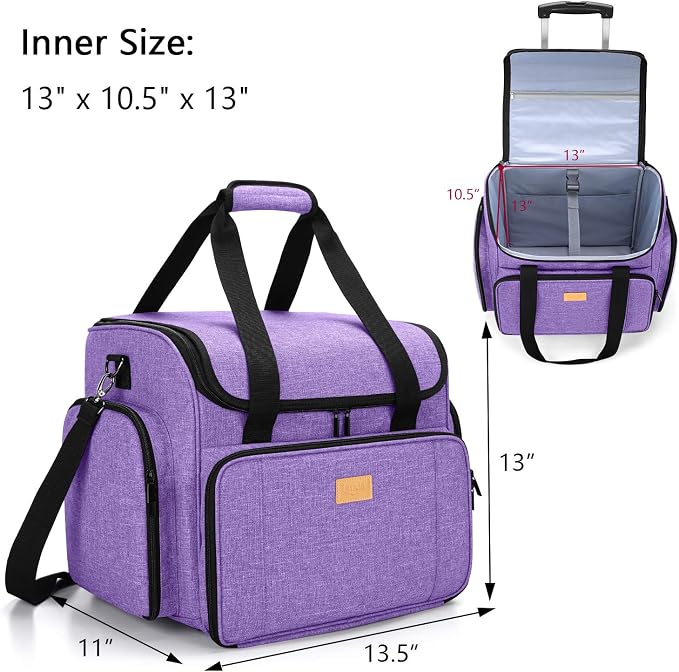 LUXJA Serger Case with Detachable Trolley Dolly, Bag with Removable Padding Pad (Fit for Most Standard Machines), Purple