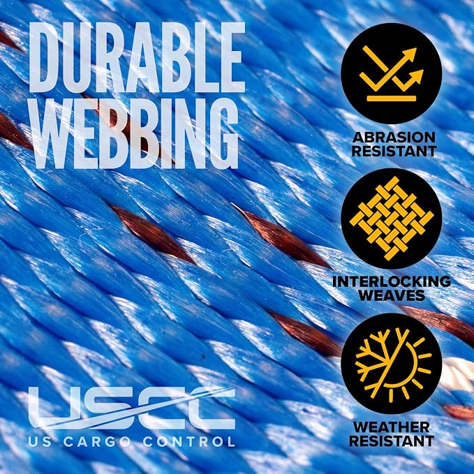 US Cargo Control Wire Hook Ratchet Strap 2 Inch x 30 Foot, 10,000 LBS Break Strength, Ratchet Straps Heavy Duty with Double J Hooks, Blue Cargo Tie Downs for Flatbed Trailers and Trucks