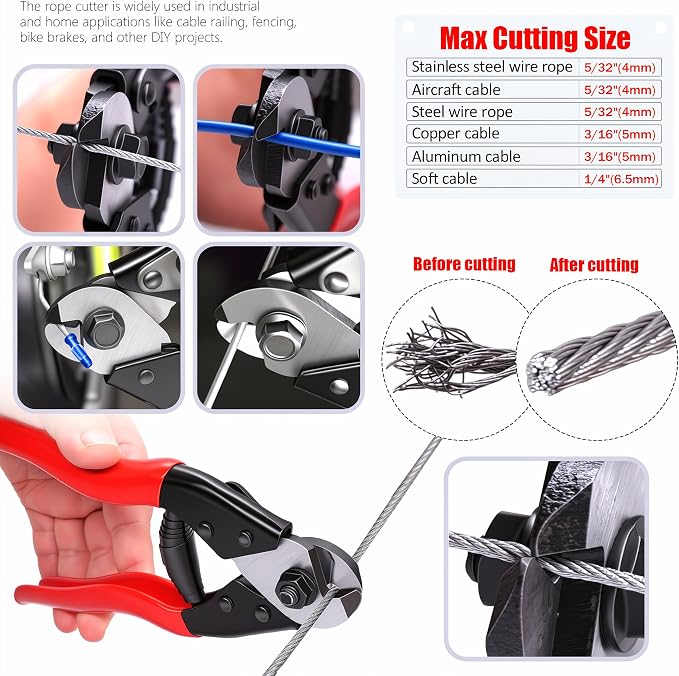 Twidec/Wire Rope Crimping Tool Up To 2.2mm With 240PCS 1/16''Aluminum Crimping Loop Sleeve And 165FT 1/16'' 304 stainless steel Wires Rope 20PCS Wire Thimbles And Wire Rope Cable Cutter Kit