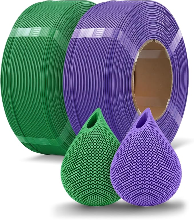OVERTURE 2KG Bundle High Speed PLA Filament Refill 1.75mm 3D Printer Filament, 2 Pack 1kg (2.2lb) Refilament for Bambu Lab Reusable Spool, Fit Most FDM 3D Printers (Purple+Green)