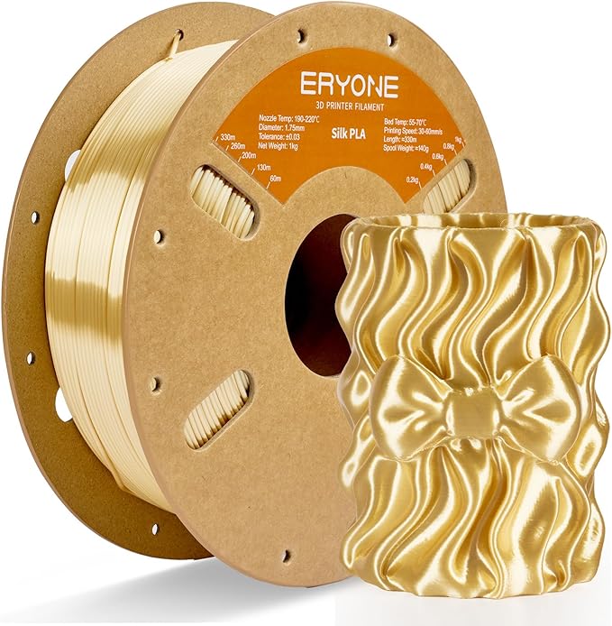 ERYONE Silk PLA Filament for 3D Printer 1.75mm +/- 0.03mm, Shiny Filament 1kg (2.1lbs)/Spool, Light Cream Yellow