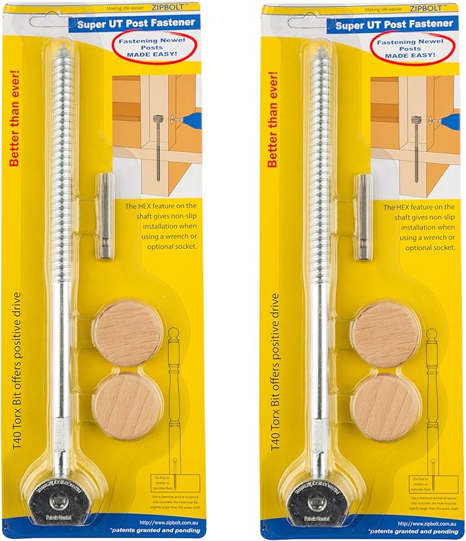 Zipbolt 14.110 Super UT Newel Post Fastener — Quick and Easy Wrench-Free Installation of Staircase Newel Posts, Anchors Post Directly to Wood or Concrete Floor