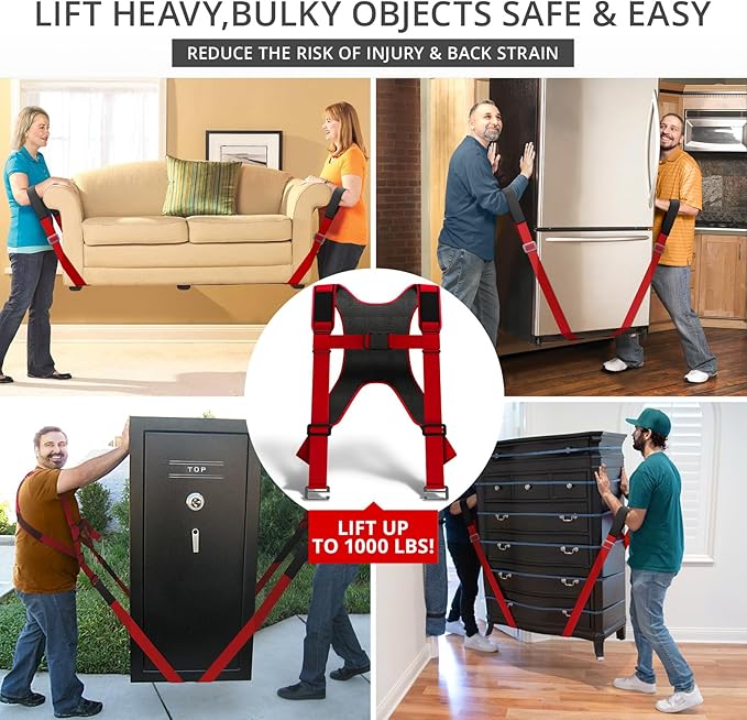 X-Protector Moving Straps - 2 Pairs - Lifting Straps for 2 Movers - Move Furniture Easily and Safely - Perfect for Lifting & Moving Heavy Objects (Adjustable Length 50-118 in)
