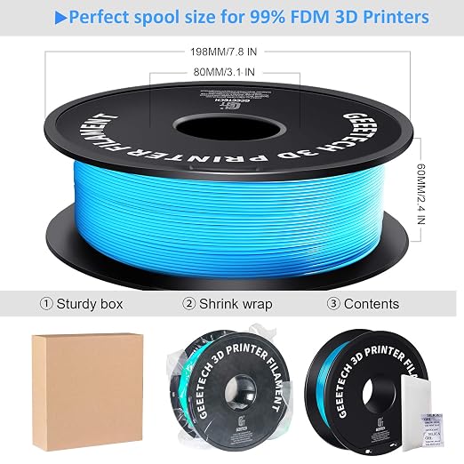 Geeetech 1.75mm PLA 3D Printer Filament, 1kg Spool (2.2lbs), Upgrade Tidy Winding Tangle-Free, Dimensional Accuracy +/- 0.02 mm, Water Blue
