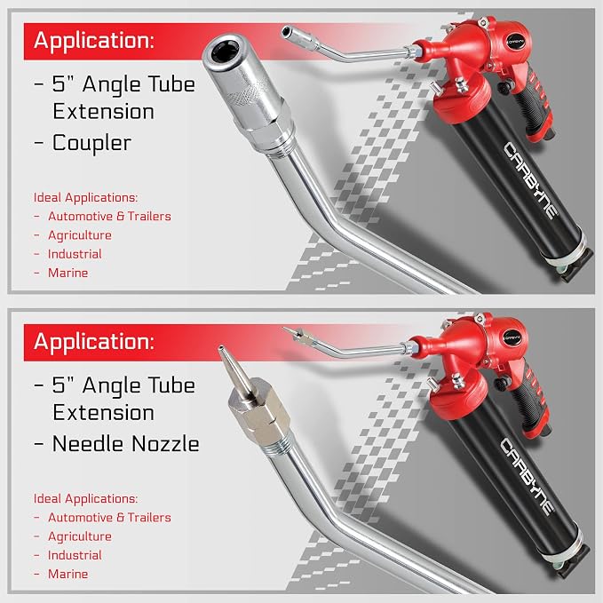 Carbyne Pneumatic Grease Gun, 6000 PSI, Air Operated, Continuous Flow, 40:1 Ratio, Aluminum Barrel, 24 in. Flex Hose, Coupler, 14 oz