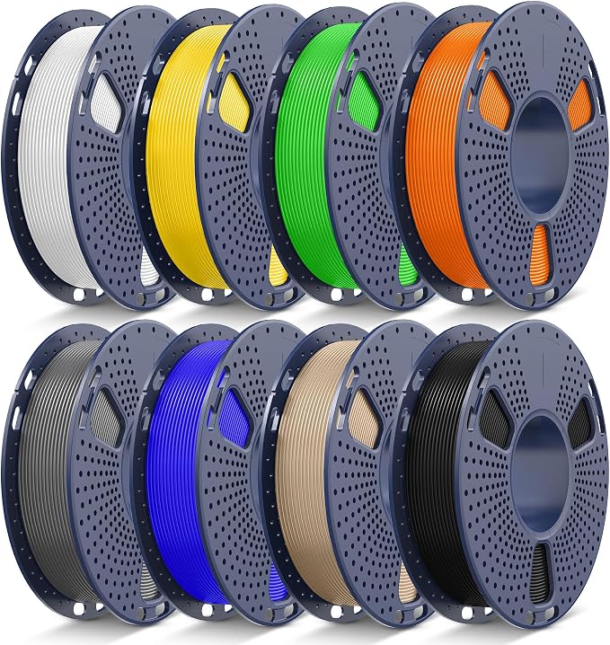 JAYO PLA+ Filament Bundle 1.75mm, 3D Printer Filament Bundle Multicolor, Individually Vacuum Packed, 250g Spool, 8 Pack, 2KG in Total, Black+White+Grey+Blue+Green+Orange+Yellow+Burlywood Color