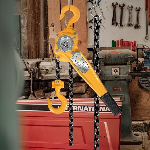 YELLOW JACKET 1.5 Ton Manual Lever Chain Hoist, 10 FT Come Along, G80 Galvanized Carbon Steel with Weston Double-Pawl Brake, Chain Come Along and Safety Measures for Chain Fall