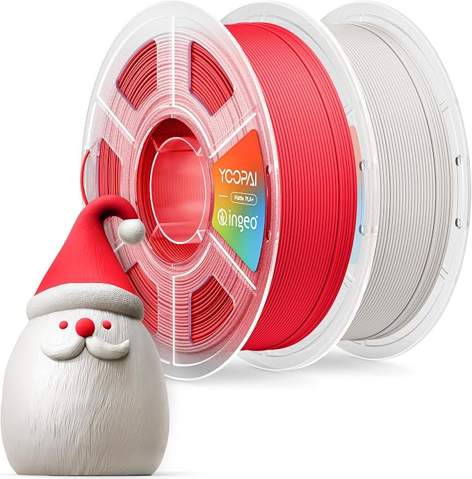 YOOPAI PLA+ Matte Filament 1.75mm, 2KG (4.4lbs) 3D Printer Filament, Dimensional Accuracy +/- 0.02 mm, Bone White+Scarlet Red