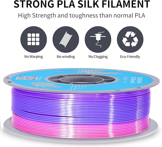 TECSONAR Silk Rainbow PLA 3D Printer Filament, 1KG Spool(2.2lbs) 1.75mm PLA Fast Color Change 3D Printing Material, Multicolor Gradient Filament for Most FDM 3D Printers,Green Yellow Purple